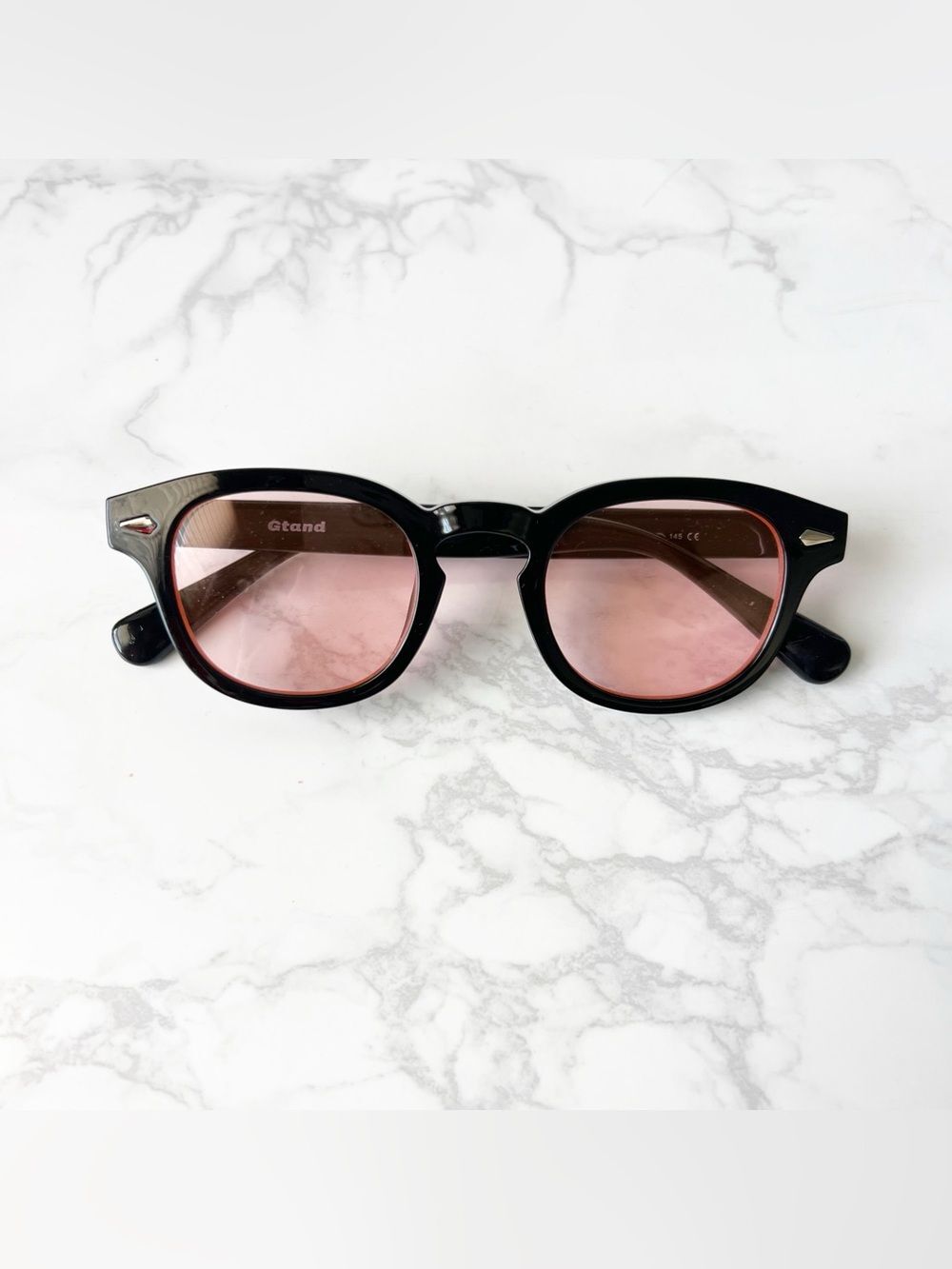 GTand Retro Black Framed Sunnies / Glasses with Pale Orange Pink Lenses